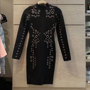 Black long sleeve bandage dress